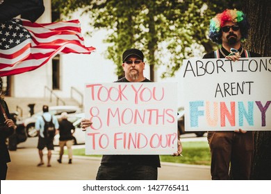 Albany, NY / USA - June 3, 2019: Pro Life Rally At The New York State Capital Building In Albany New York. Protesters Gather Outside Of Albany State Capital Building To Protest Abortion Laws 