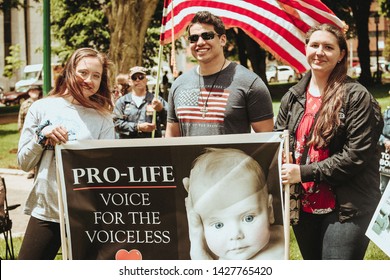 Albany, NY / USA - June 3, 2019: Pro Life Rally At The New York State Capital Building In Albany New York. Protesters Gather Outside Of Albany State Capital Building To Protest Abortion Laws 