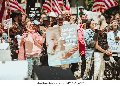 Albany, NY / USA - June 3, 2019: Pro Life Rally at the New York State Capital Building in Albany New York. Protesters gather outside of Albany State Capital Building to protest abortion laws 
