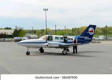 ALBANY, NY, USA - MAY. 13, 2014: Nantucket Airlines Cessna 402C At Albany International Airport, New York State, USA.