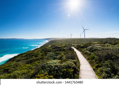 The Albany Wind Farm is one of the most spectacular and largest wind farms in Australia. The boardwalks are ideal for spotting Southern Right and Humpback whales. - Shutterstock ID 1441763480