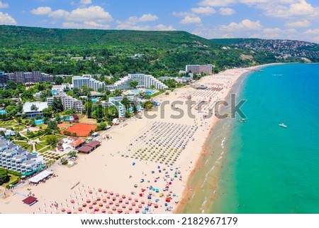 Albena, Bulgaria. Aerial view of Albena beach resort in the summer.