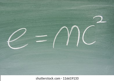 E=mcÃ?Â² Albert Einsteins physical formula on blackboard