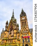 Albert Memorial and Manchester Town Hall in Manchester - England, UK