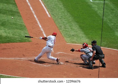 Albert Pujols Hitting The Ball At Busch Stadium