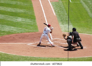 Albert Pujols Hitting The Baseball At Busch Stadium