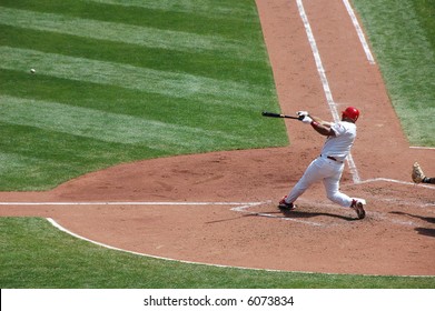 Albert Pujols Hitting The Baseball At Busch Stadium