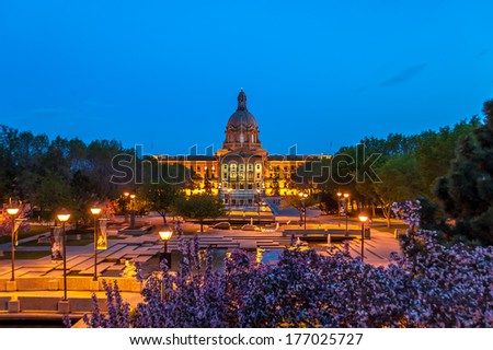 The Alberta Legislature Building in Edmonton, Alberta Canada at night.