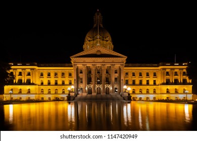 Alberta Legislature Building At Night In Edmonton, Alberta, Canada