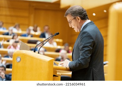 Alberto Nuñez Feijoo. President Of The Popular Party Of Spain In The Senate Of Madrid. MADRID, SPAIN - OCTOBER 18, 2022.