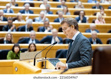 Alberto Nuñez Feijoo. President Of The Popular Party Of Spain In The Senate Of Madrid. MADRID, SPAIN - OCTOBER 18, 2022.