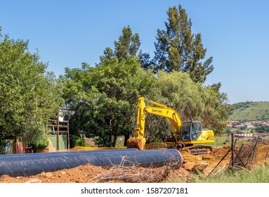 Alberton, South Africa - December 12, 2019: Earthworks Under Way To Instal An Improved Water Distribution Pipe Network Image In Horizontal Format