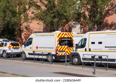 Albi, France - July 14, 2022 - A Convoy Of Emergency And Support Vehicles From The Fleet Of The French Red Cross (