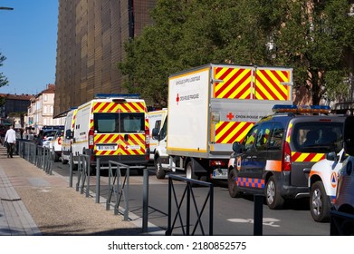 Albi, France - July 14, 2022 - A Convoy Of Emergency And Support Vehicles From The Fleet Of The French Red Cross (