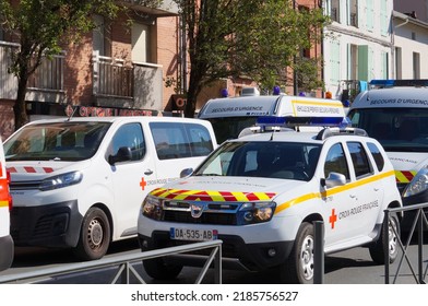 Albi, France - July 14, 2022 - A Convoy Of Emergency And Support Vehicles From The Fleet Of The French Red Cross (