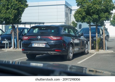 Albi, France - Oct. 2021 - Rear View Of A Black, 2015 Talisman Estate, The Station Wagon Version Of The Talisman, A Family Car Produced By The French Auto Manufacturer Renault, In A Parking Lot