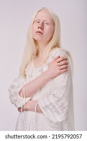 Albino Model Posing At Camera