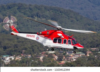 Albion Park, Australia - May 4, 2014: Ambulance Service of New South Wales AgustaWestland AW-139 VH-SYJ Air Ambulance Helicopter at Illawarra Regional Airport. 