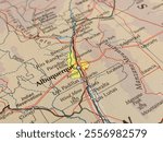 Albuquerque, New Mexico, a detailed atlas map of a region in the USA, suitable to illustrate a travel destination or tourism background, world trade and economy