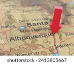 Albuquerque, New Mexico marked by a red arrow on a map. The City of Albuquerque is located in Bernalillo County, NM.