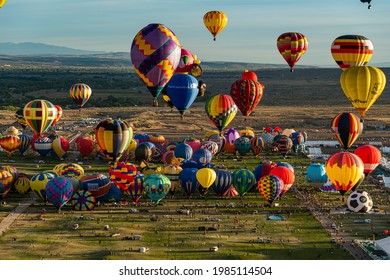 Albuquerque, New Mexico - USA- -Oct 7, 2014: Aerial view of the hot air balloon mass ascension at the Albuquerque International Balloon Fiesta