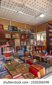 ALCALA DE HENARES, MADRID, SPAIN - OCTOBER 10, 2019: Closeup of books at the old and second-hand book fair of Alcala de Henares. the book fair is held annually by the alcala de henares city council