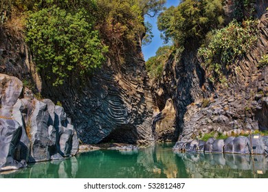 Alcantara Gorge and Alcantara river park in Sicily Island, Italy