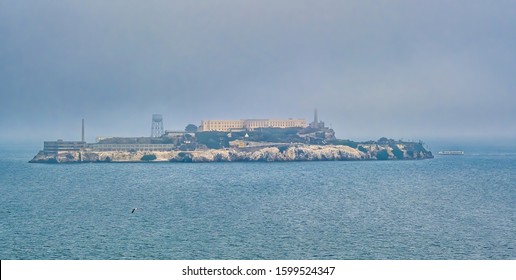 Alcatraz In Early Morning Through Heavy Fog