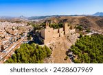 Alcazaba of Antequera aerial panoramic view. The Alcazaba of Antequera is a Moorish fortress in Antequera city in the province of Malaga, the community of Andalusia in Spain.