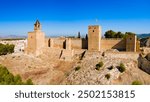 Alcazaba of Antequera aerial panoramic view. The Alcazaba of Antequera is a Moorish fortress in Antequera city in the province of Malaga, the community of Andalusia in Spain.