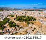 Alcazaba of Antequera aerial panoramic view. The Alcazaba of Antequera is a Moorish fortress in Antequera city in the province of Malaga, the community of Andalusia in Spain.