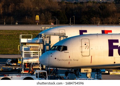 Alcoa, TN - March 8 2020: Two FedEx 757s Parked At McGhee Tyson Airport. The Closer Airplane, N986FD, Started Service In 1997 With TWA And Was Bought By Federal Express In 2013