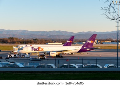 Alcoa, TN - March 8 2020: Two FedEx 757s Parked At McGhee Tyson Airport. The Closer Airplane, N986FD, Started Service In 1997 With TWA And Was Bought By Federal Express In 2013