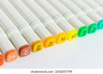 Alcohol based sketch drawing markers. Brush and chisel double ended for illustrators and graphic designers. Selective focus - Powered by Shutterstock