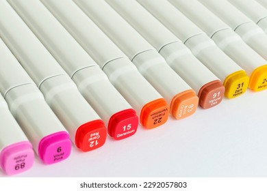 Alcohol based sketch drawing markers. Brush and chisel double ended for illustrators and graphic designers. Selective focus - Powered by Shutterstock