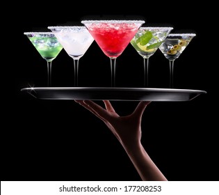 alcohol cocktail set on a waiter tray - Powered by Shutterstock