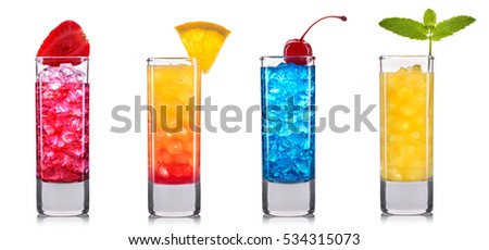 alcohol cocktail set on a white with fresh summer fruits