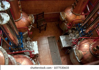 Alcohol Distillation On Grappa And Brandy Factory