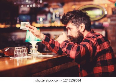 Alcohol Drinks Concept Hipster Holds Glass Stock Photo 1245139084 ...