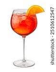 Alcoholic Aperol spritz cocktail in goblet glass with orange slice Isolated on White with clipping path included