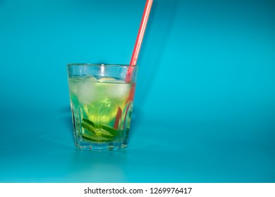 Alcoholic Cocktail With Lime Green, Lemon Juice, Cane Sugar, Soda