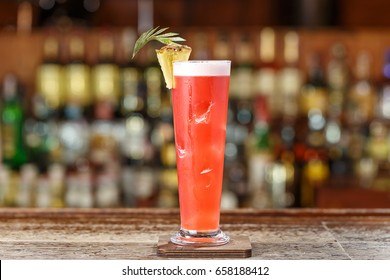 Alcoholic Cocktail On The Basis Of Gin, Cherry, Orange And Liqueur 