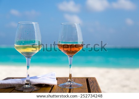 Alcoholic colorful drinks at the beach