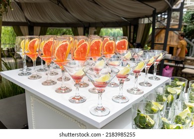 Alcoholic drinks, glasses, glasses, wine glasses. On the table . Bottle. - Shutterstock ID 2183985255