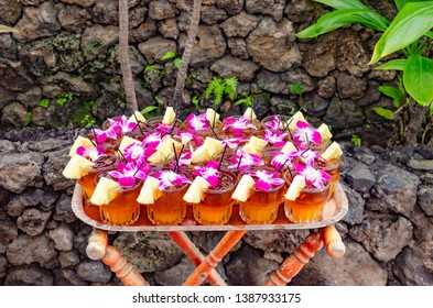 Alcoholic Drinks On A Tray At A Luau In Maui, Hawaii