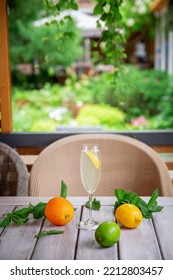 Alcoholic Margarita Limoncello Cocktail. Tequila, Lime Juice And A Slice Of Lemon