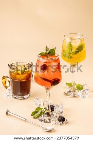 Alcoholic and non alcoholic cocktail concept on clear empty background