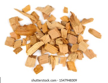 Alder Wood Chips. Top View. Isolated On White Background.