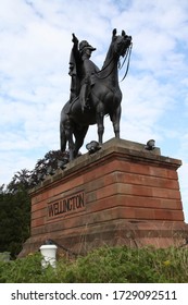 Aldershot, Hampshire, UK 07 17 2018 An equestrian statue of The Duke of Wellington found in Aldershot, Hampshire, UK