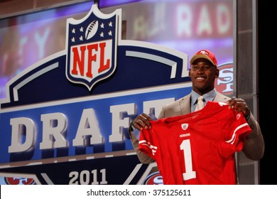 Aldon Smith Is Introduced As The Seventh Pick To The San Francisco 49ers At The NFL Draft 2011 At Radio City Music Hall In New York, NY.